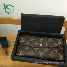 Populäre expereinced herstellung schubladen design metall druck schwarz falten geschenkbox für frauen geldbeutel